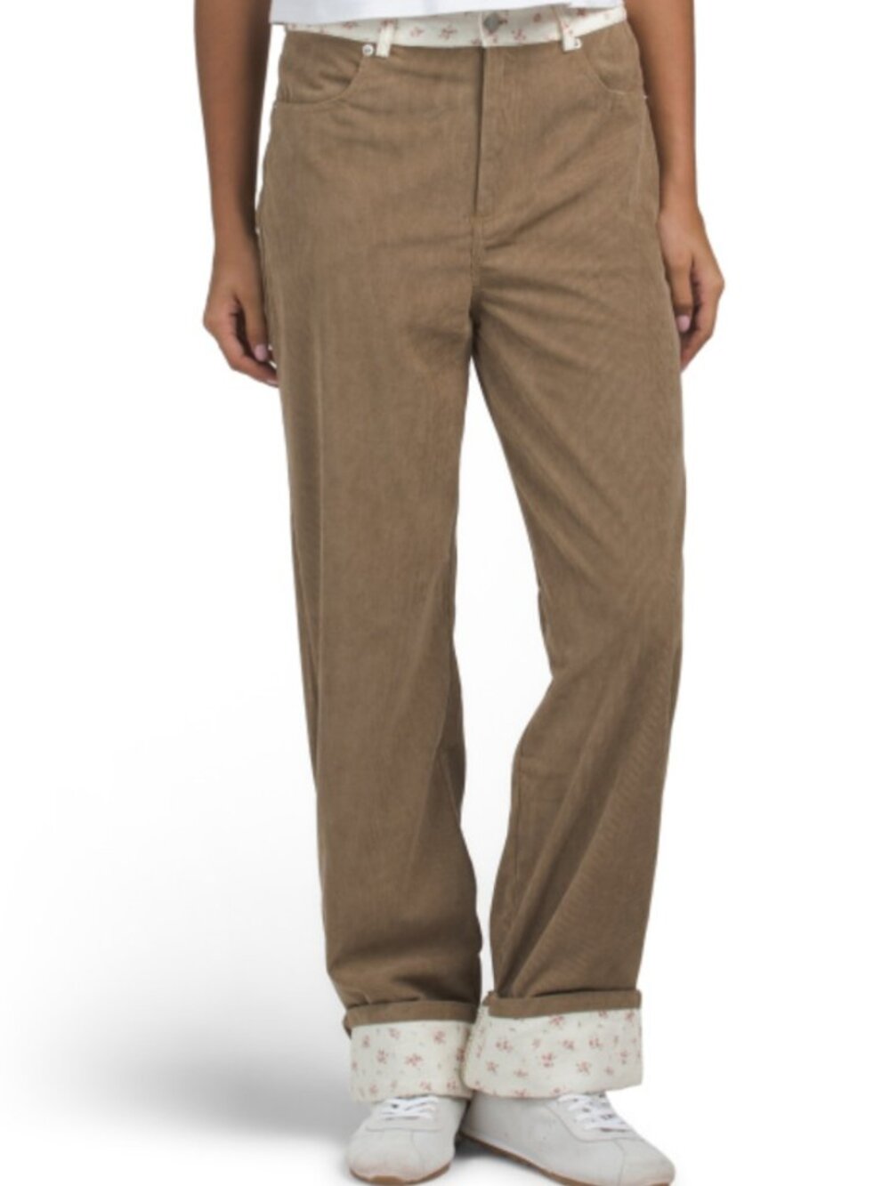 NWT SUNDAY EDITION Corduroy Wide Leg Cuffed Pants with Floral Printed Hem